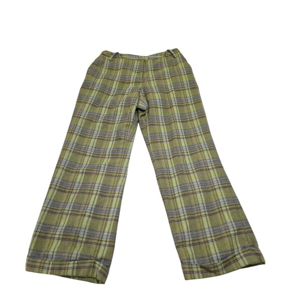 Green Plaid Wool Wide-Leg Pants By David N Size M 100% Wool Shell With Polyester - Picture 1 of 13